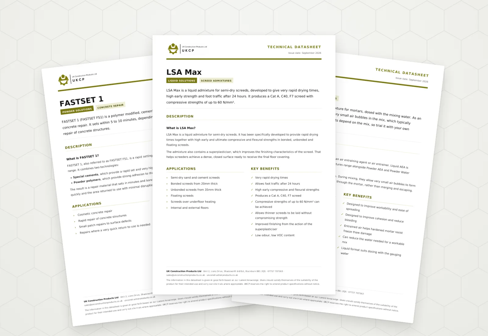 UKCP technical datasheets for construction admixtures