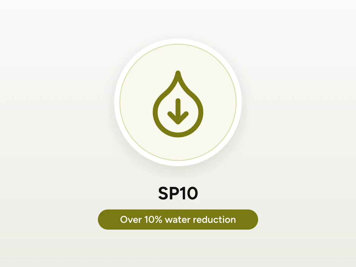 Water drop icon representing SP10 water reducing superplasticiser