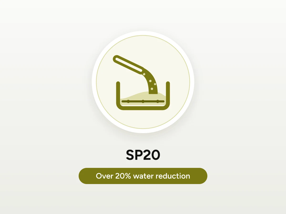 Icon of wet cast concrete pouring from a chute into a reinforced precast mould, for SP20 superplasticiser